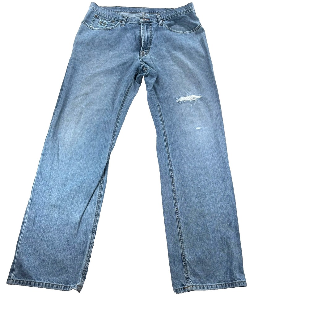 Cinch Jeans 36x34 Blue Distressed Straight‎ Leg Western Cowboy Denim Workwear